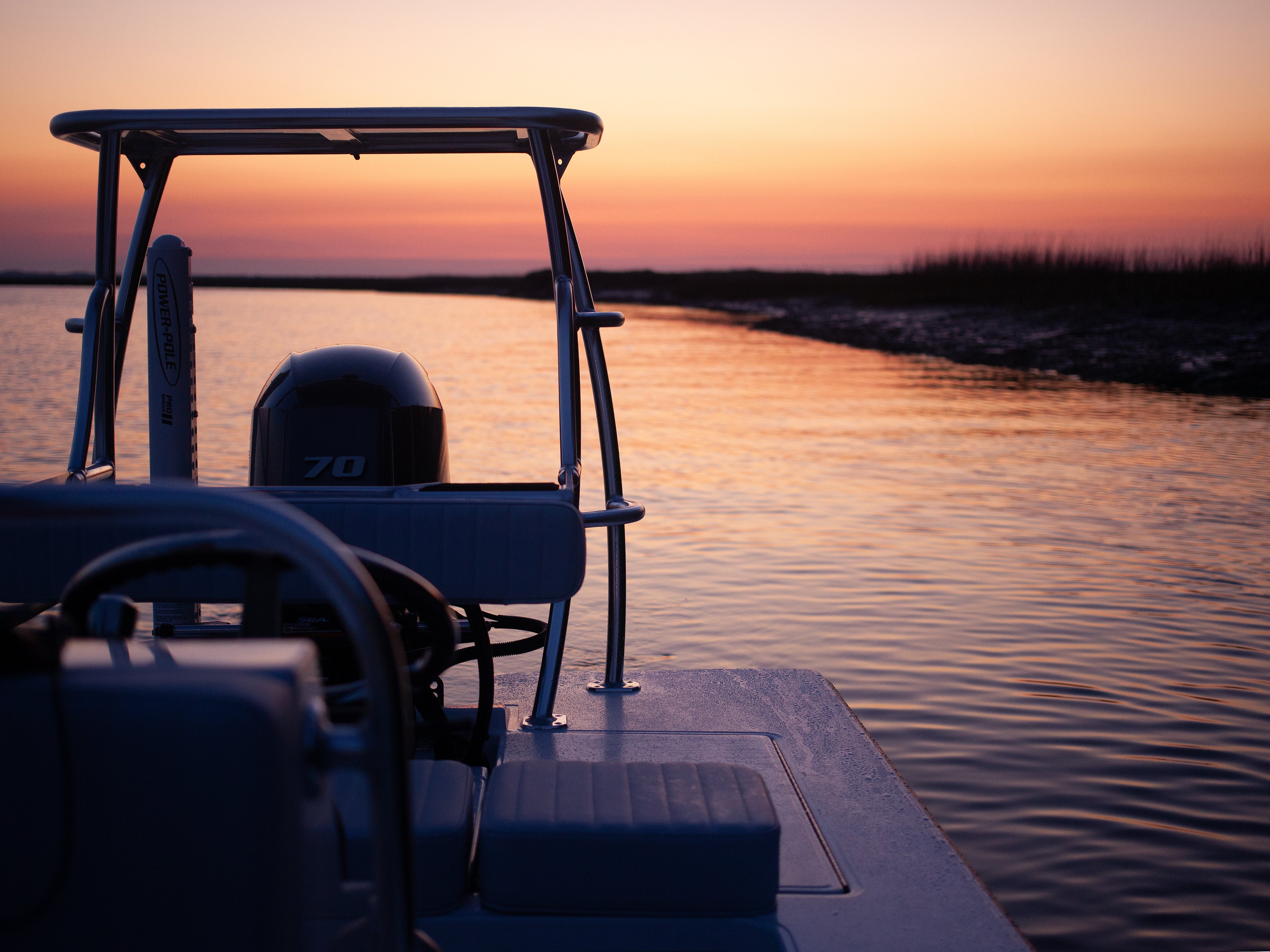 Lemon island fishing flats skiff is well suited for shallow water sight fishing for reds